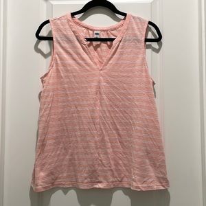 Pink striped linen blend V neck